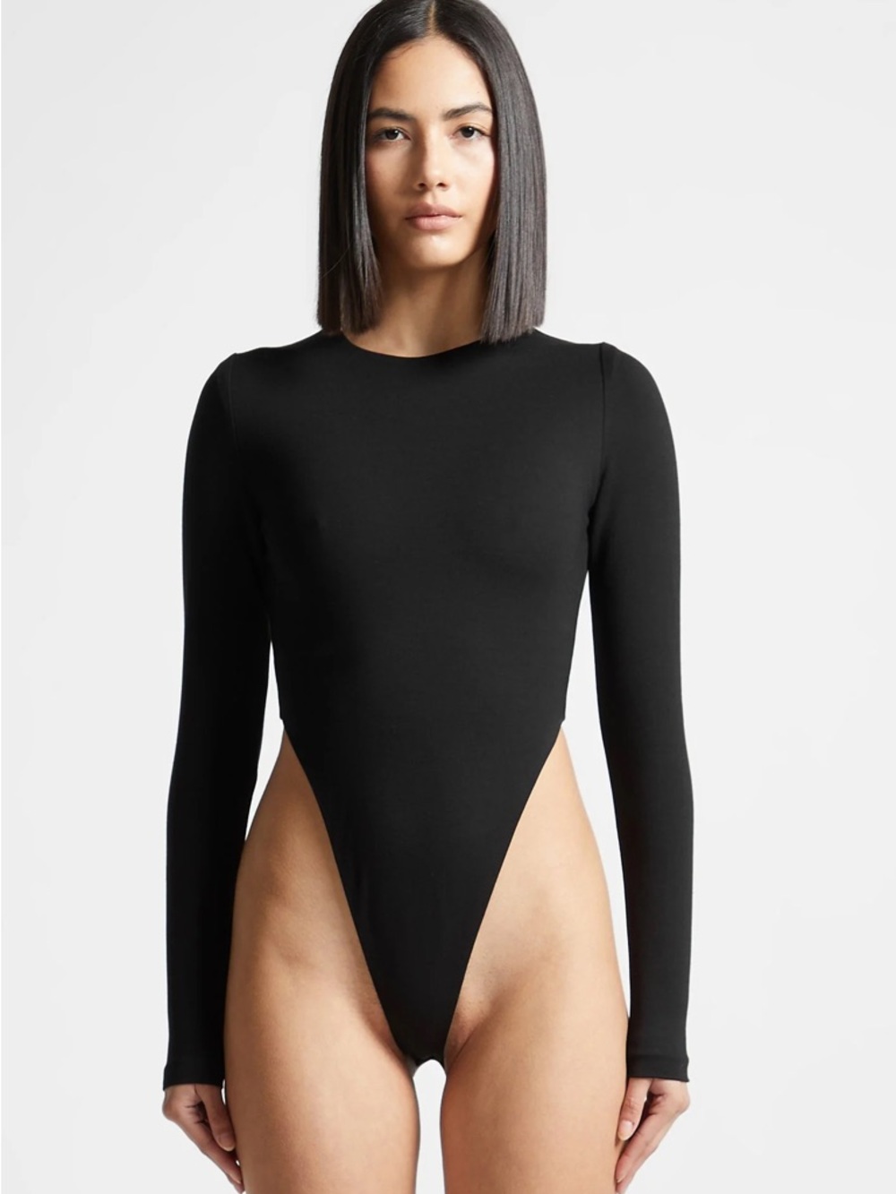 Maniere De Voir Black Long Sleeve High Cut Bodysuit